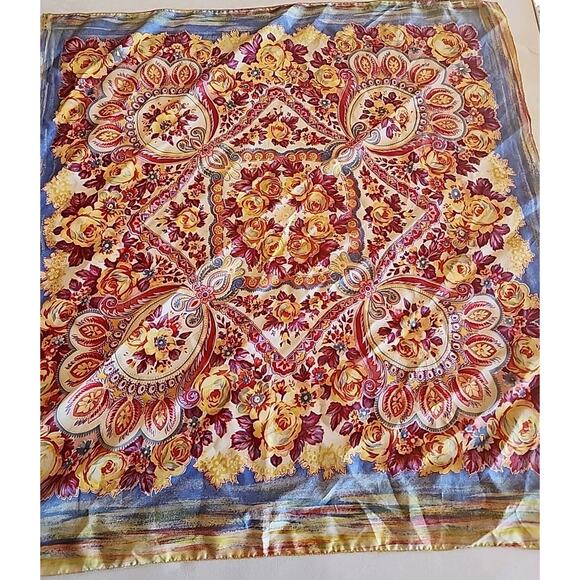 Womens Multicolor Paisley Silk Scraf 25" x 25" - Picture 3 of 8